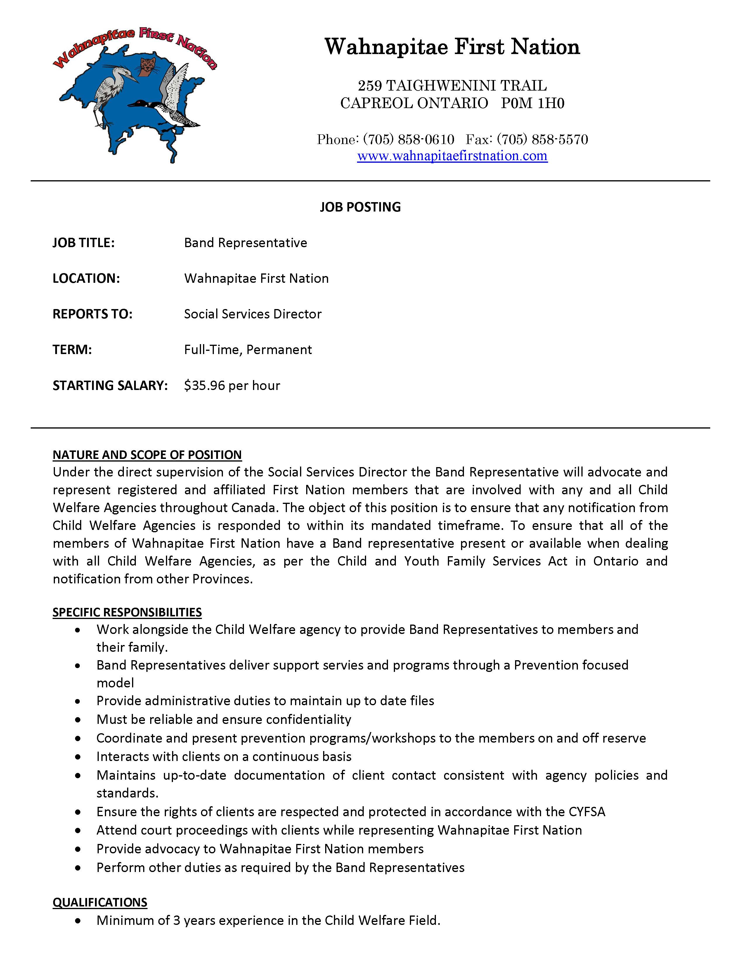 Band Representative Job Ad Page 1