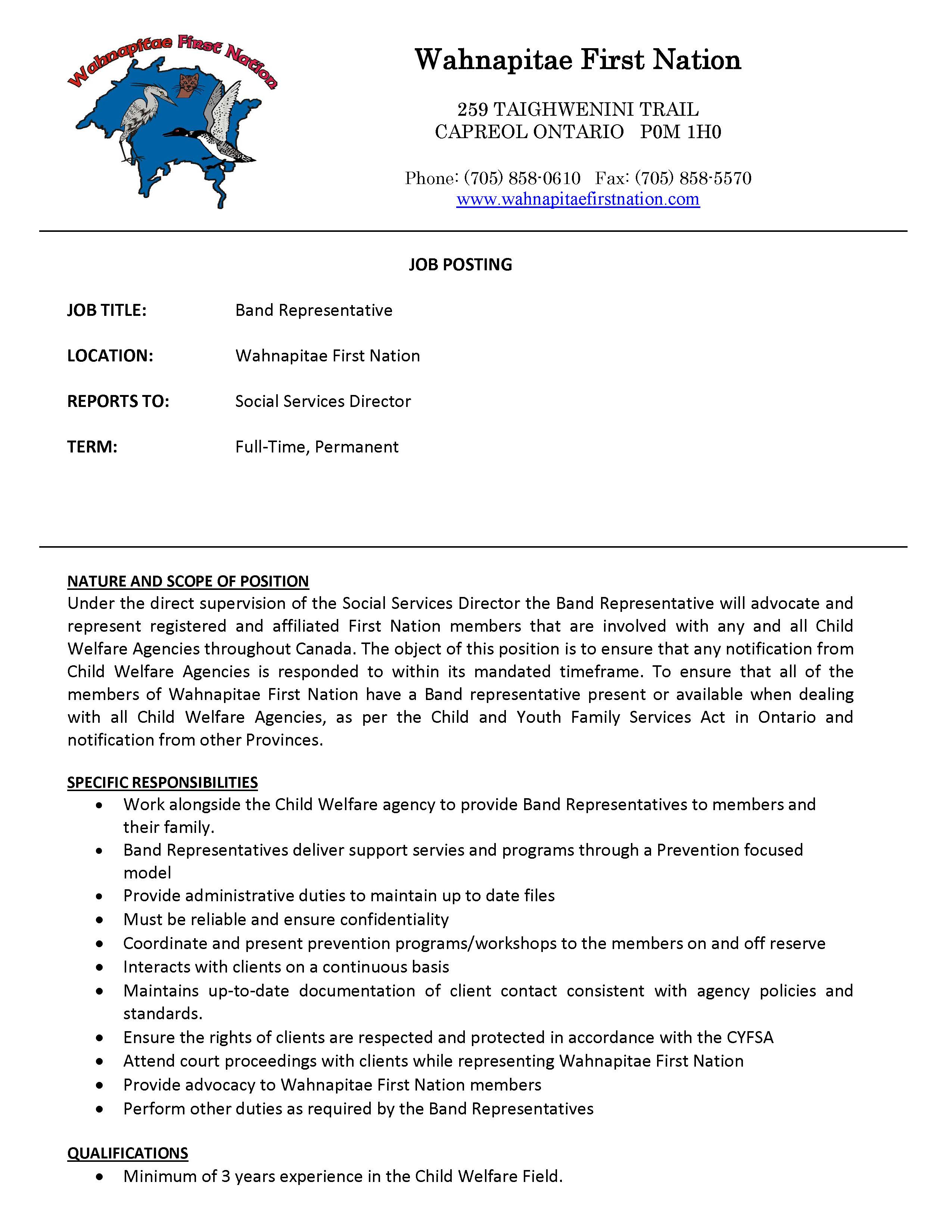 Band Representative Job Ad Page 1