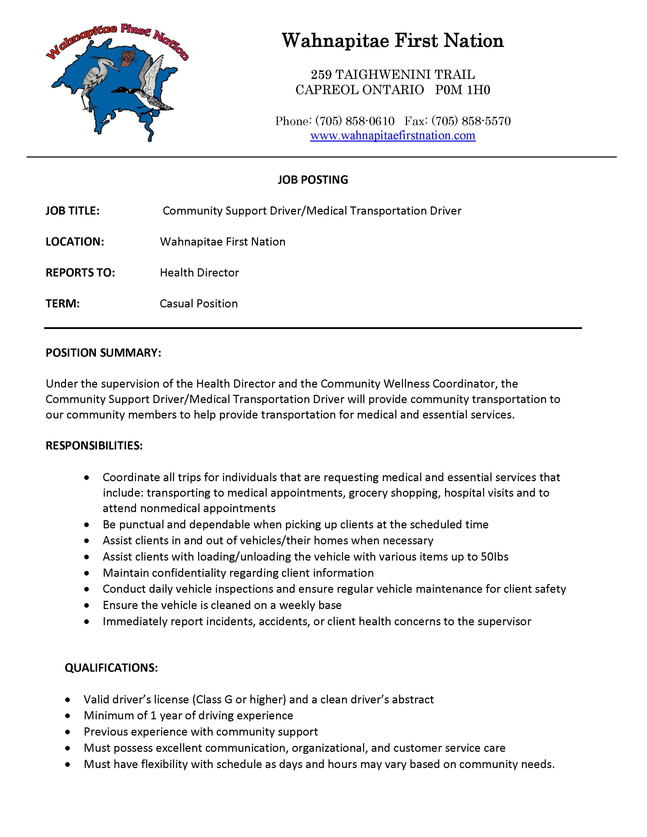 Community Support Driver Medical Transportation Driver Casual Job Posting Page 1