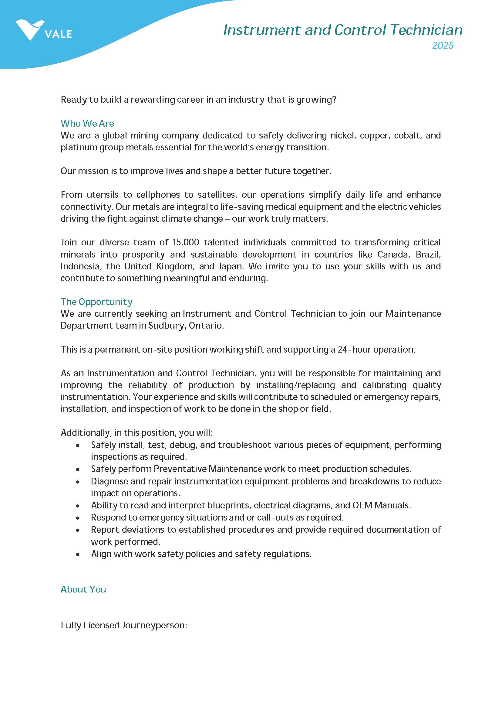 Job Posting Instrumentation and Control Tech Page 1