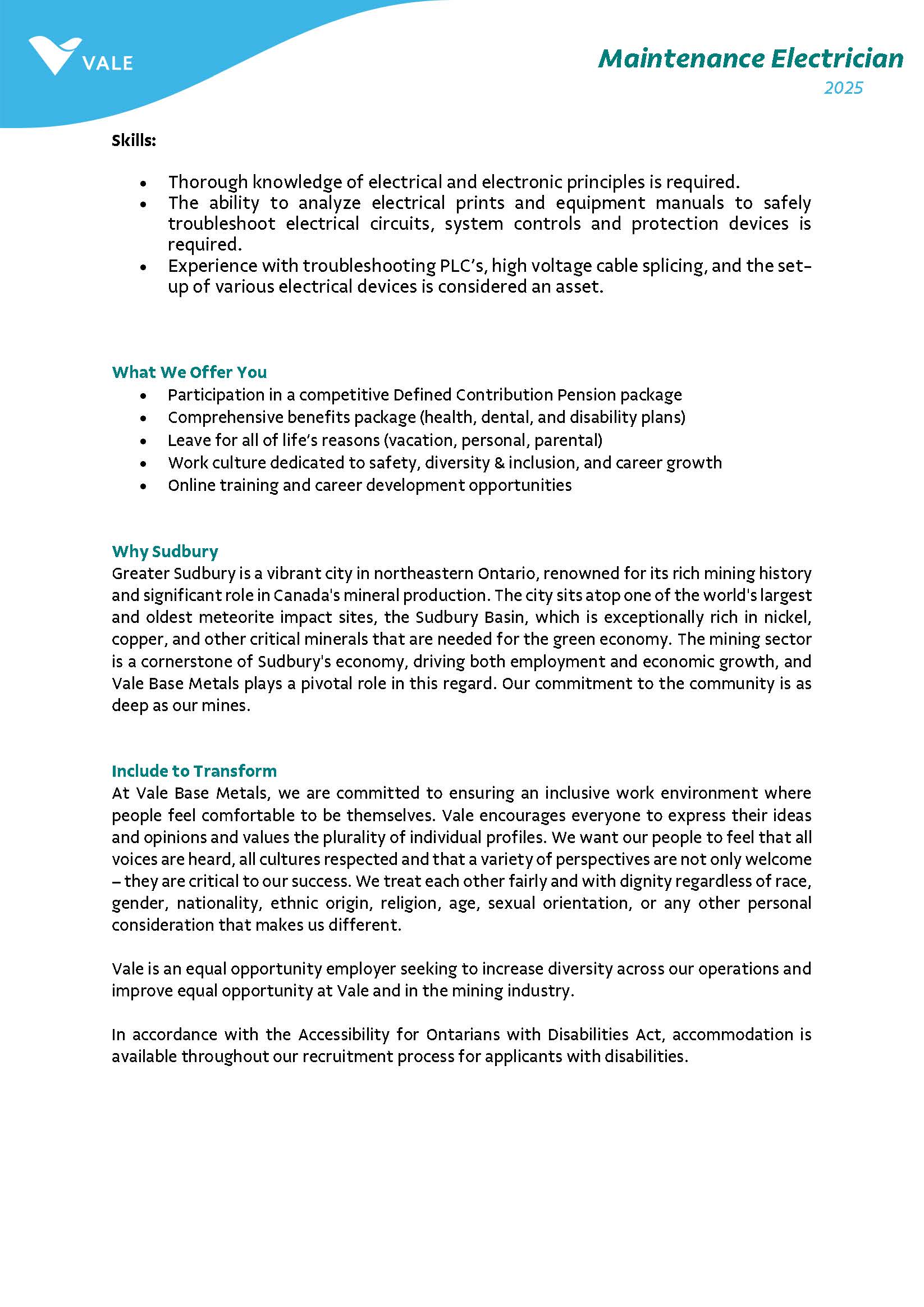 Job Posting Maintenance Electrician Page 2