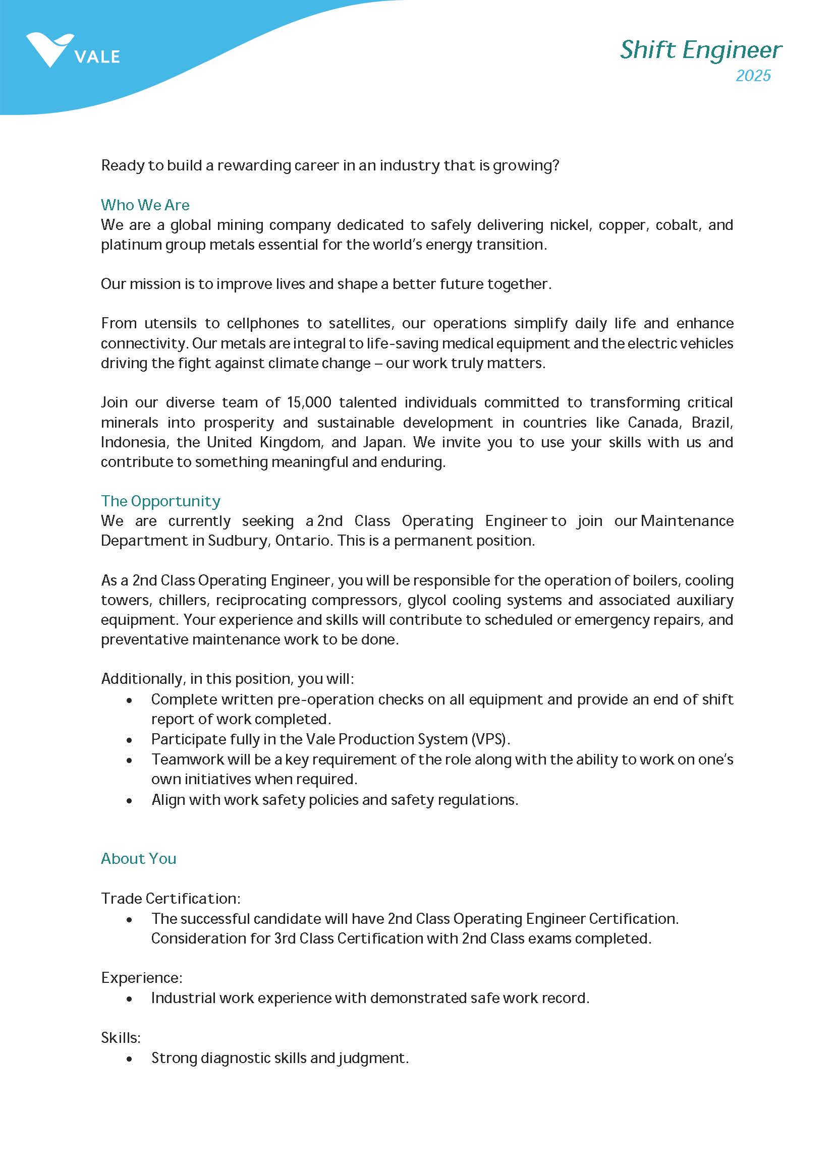 Job Posting Shift Engineer Page 1