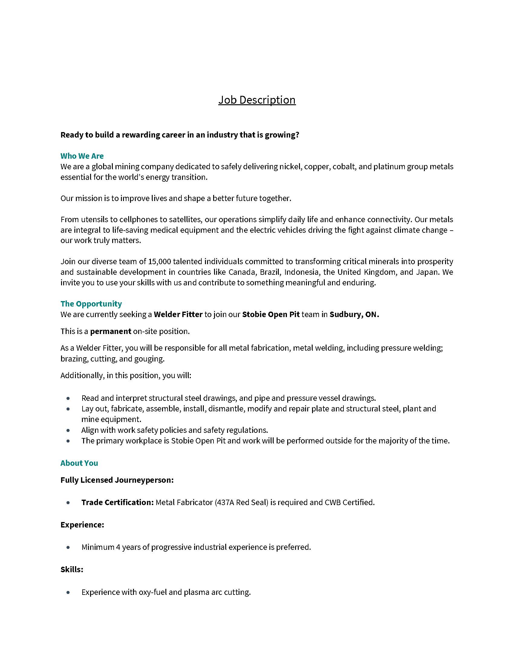 Stobie Open Pit Welder Fitter Page 1