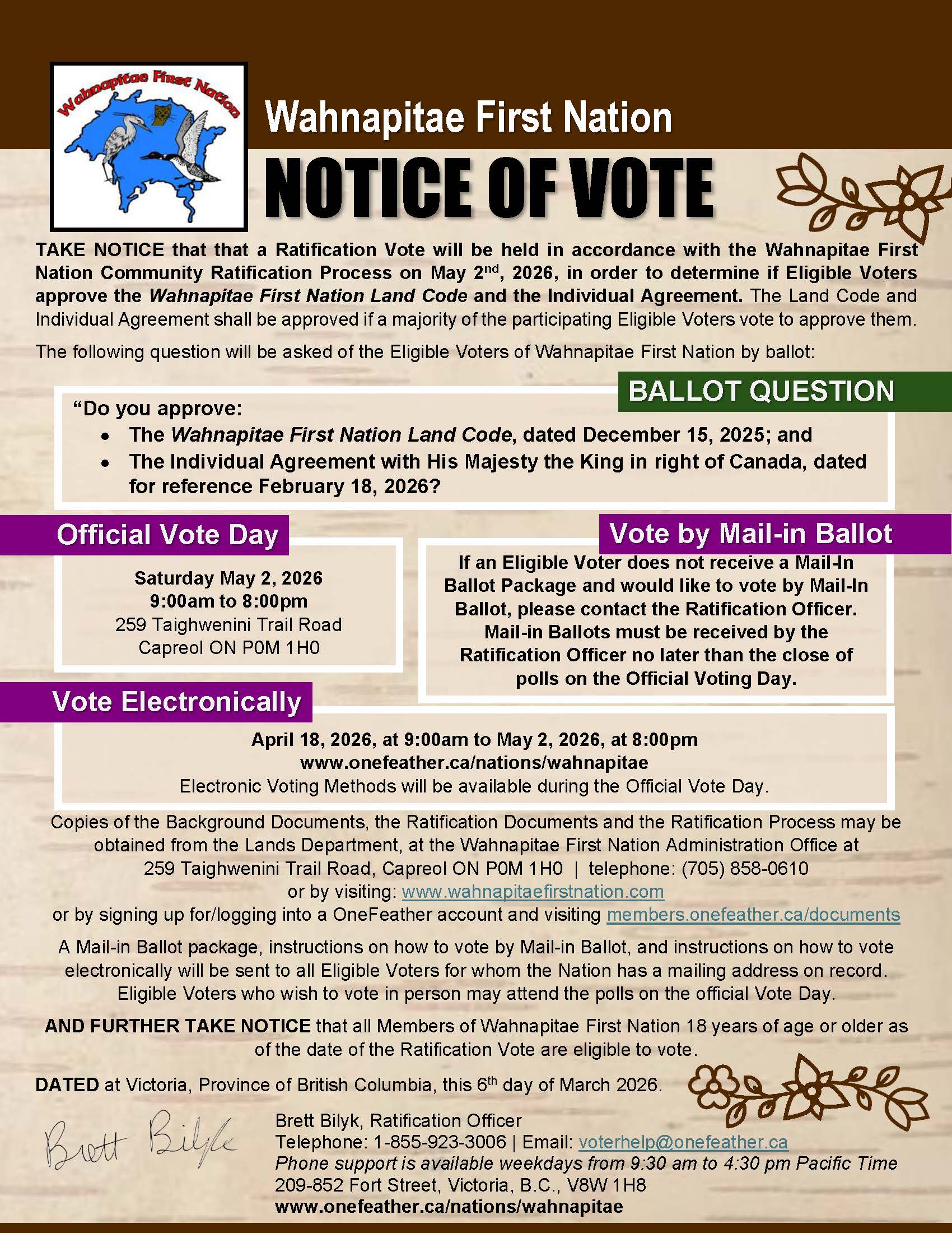 Notice Land Code Vote